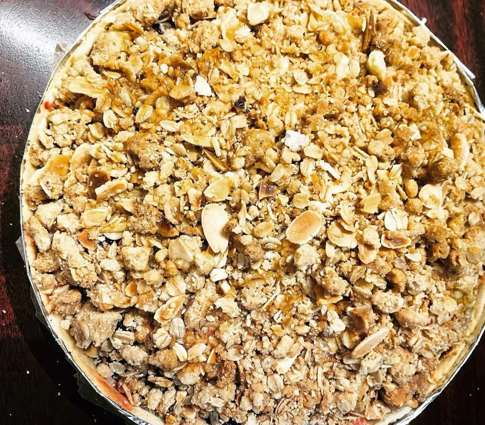 A bubbling apple crumble