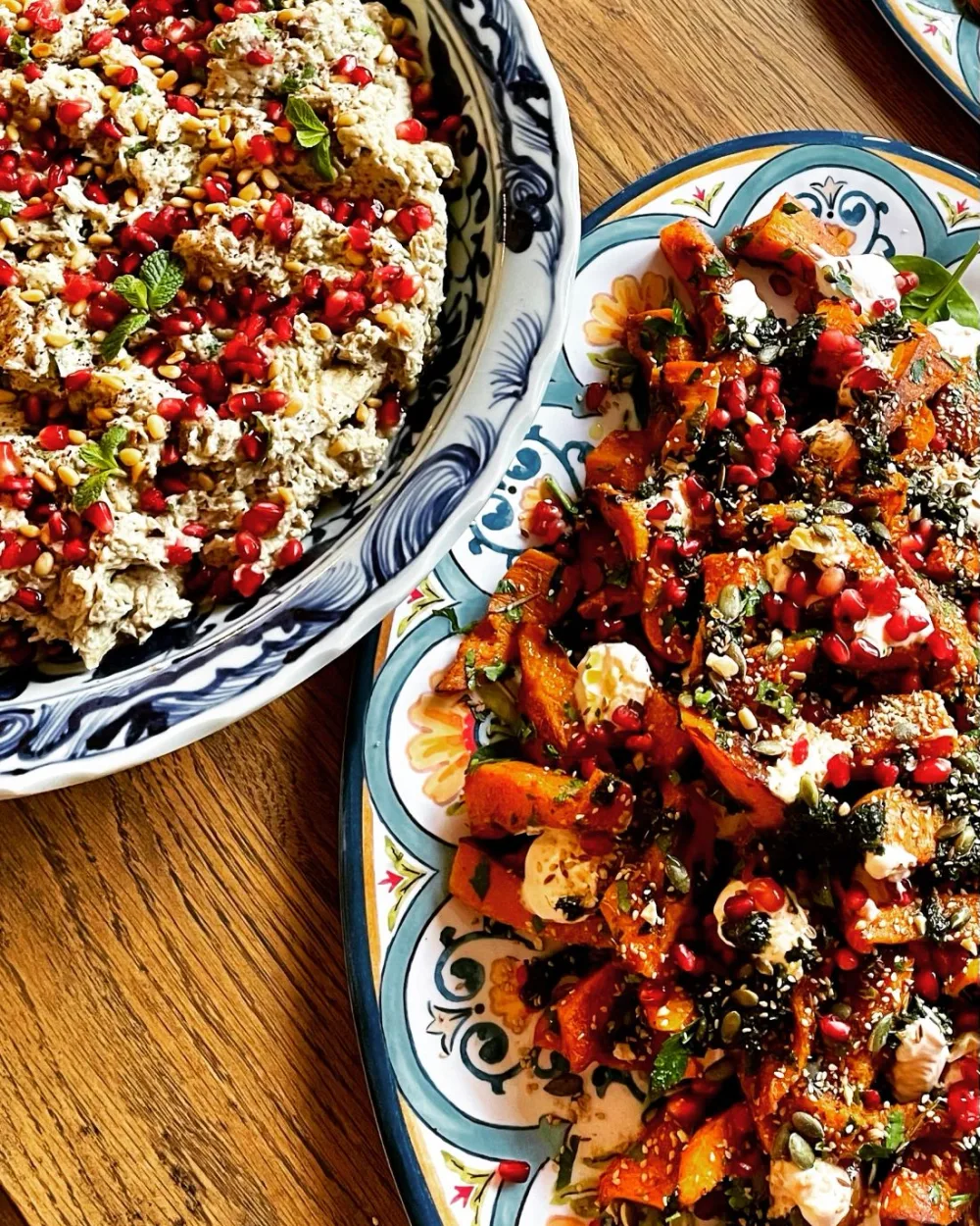 A roasted squash and pomegranate salad
